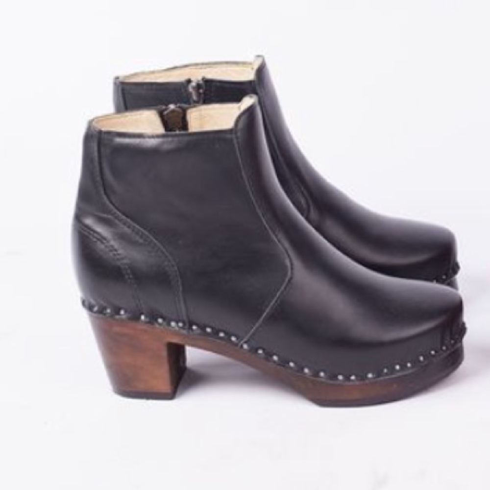 Troentorp Sweden Black Leather Clog Boots Size 36